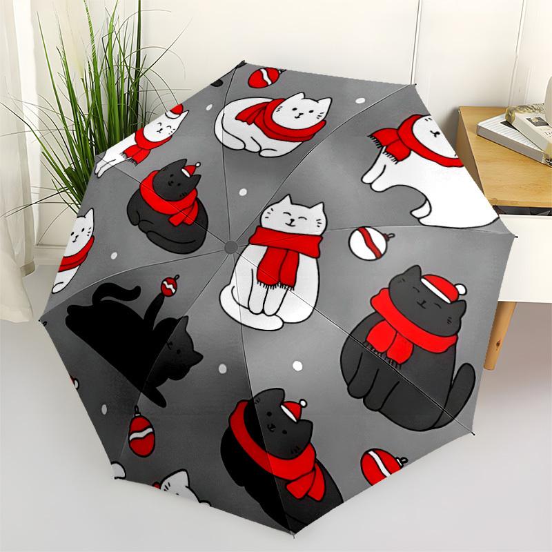 1 Stück Weihnachten Katzen Automatisches Öffnen/Schließen Regenschirm, 8-Rippen stabile Struktur, Tragbarer Reise Regenschirm, Partys, Tägliche Nutzung, 11122
