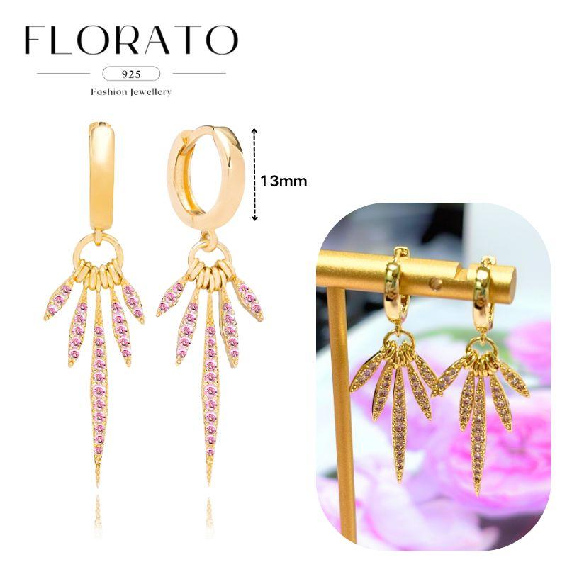 Luxurious Geometry 925 Silver Ear Needle Pink Series Zircon Pendant Hoop Earrings Sweet Fashion Wedding Jewelry Gifts