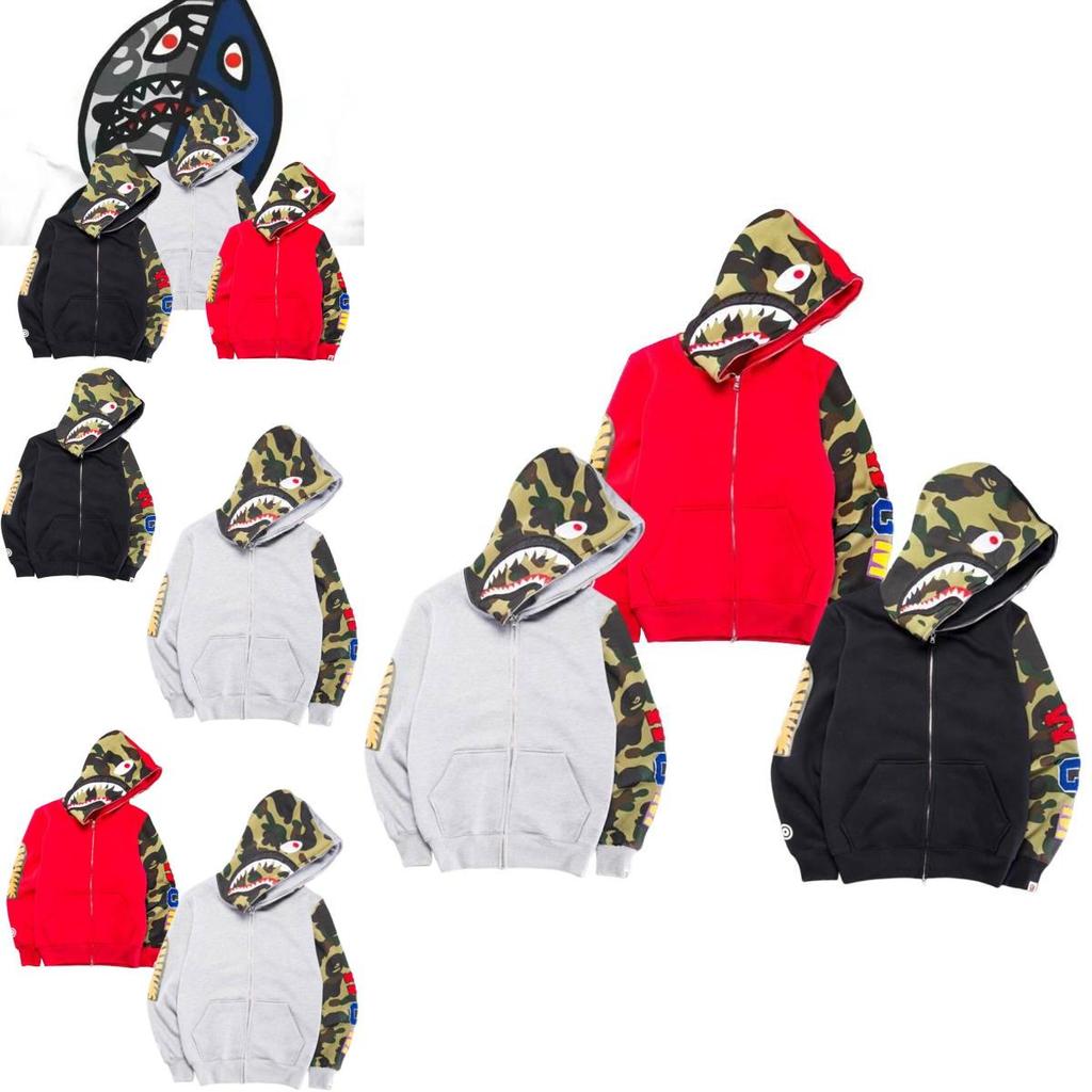 Sweat à capuche zippé tendance camouflage requin pour hommes et femmes, confectionné dans un tissu confortable en mélange de coton.