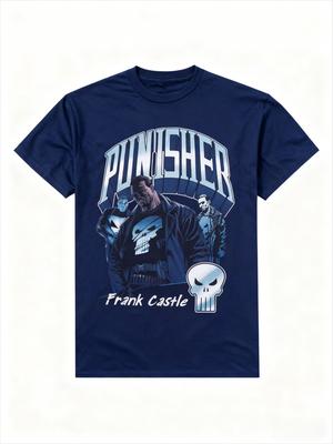 Genuine 2026 New Cartoon Punisher Collage Comic Print Large Size Men's and Women's Short Sleeve Loose Crew Neck T-Shirts