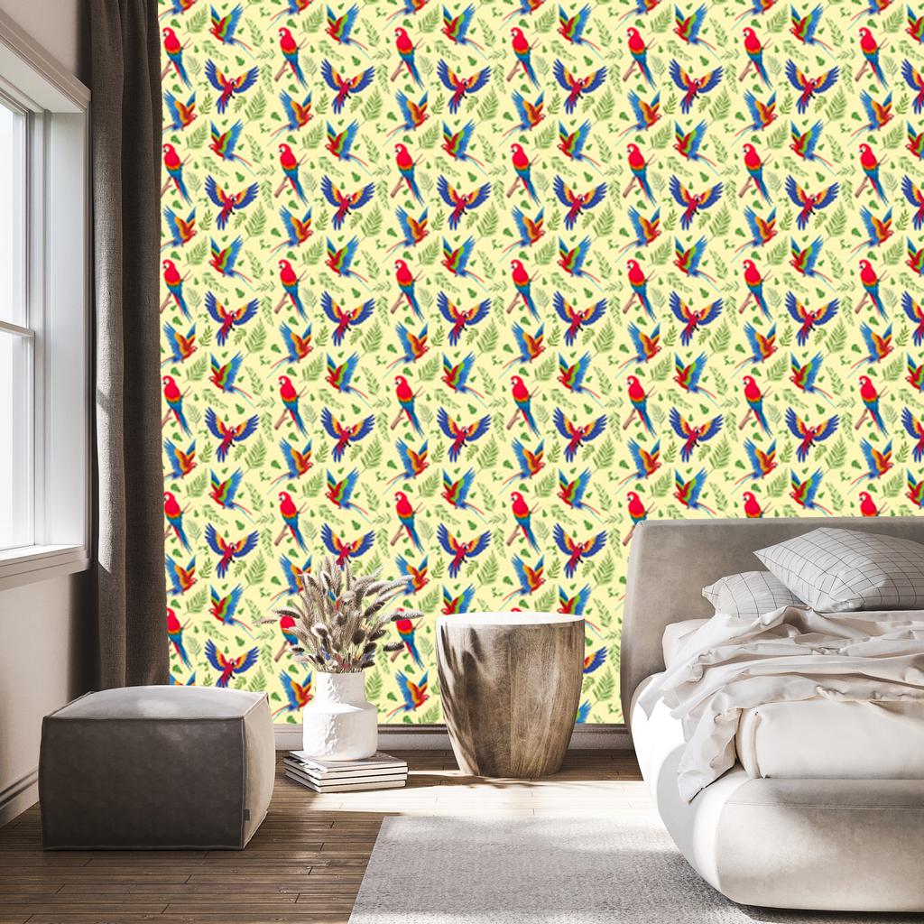 Cream and beige Parrots wallpaper for living room and bedroom 50x1000