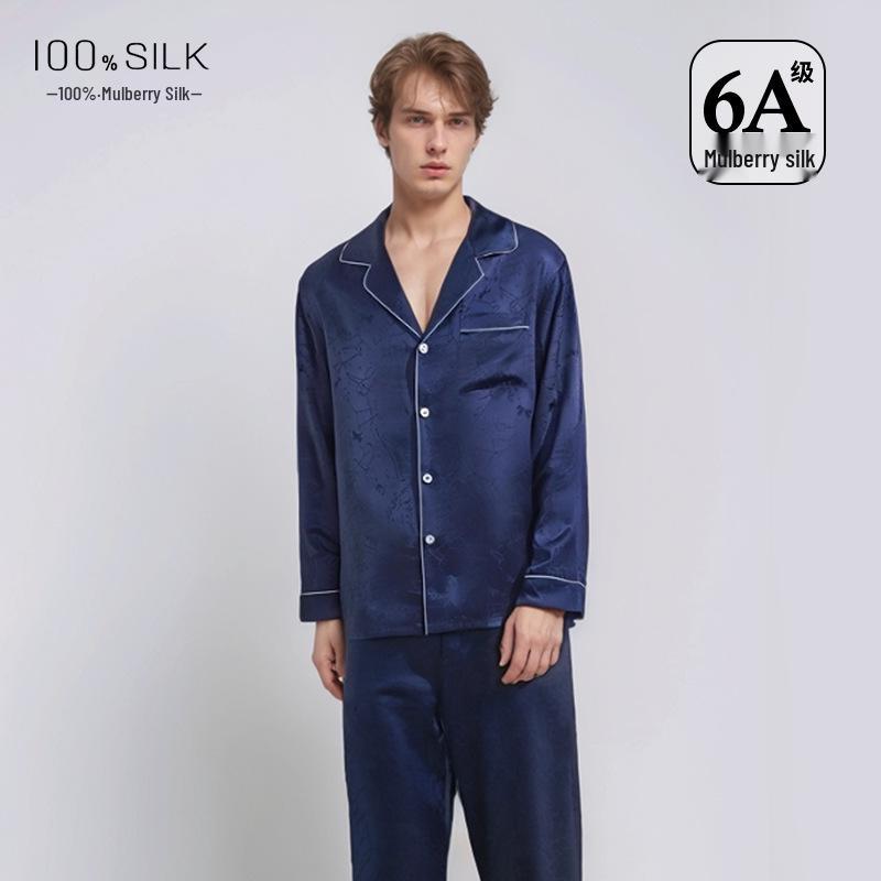 Men's 19 Momme Heavyweight Mulberry Silk Pajamas Set - Long Sleeve, Long Pants, Spring/Summer.