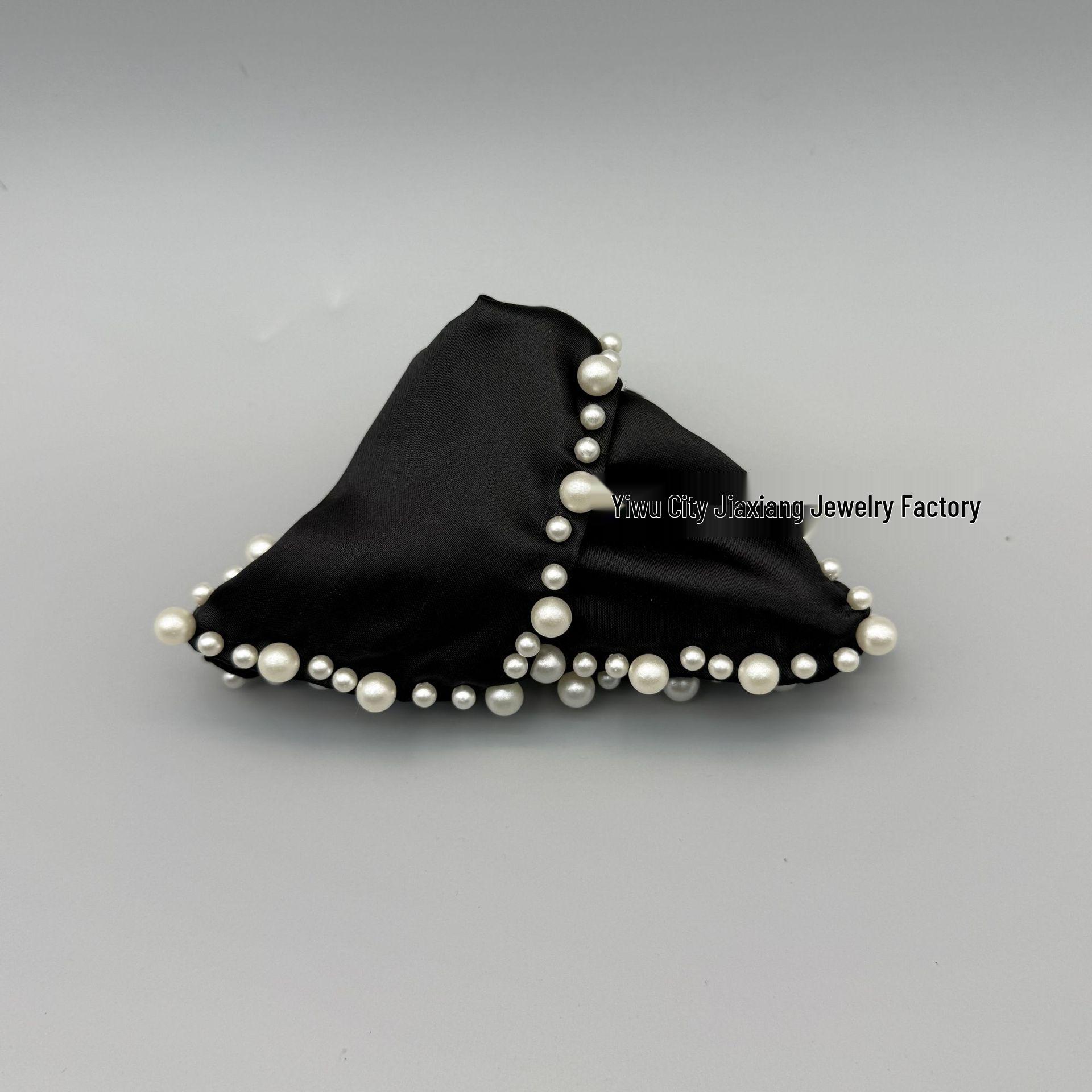Hepburn Style Beaded Satin Pearl Bow Hair Clip