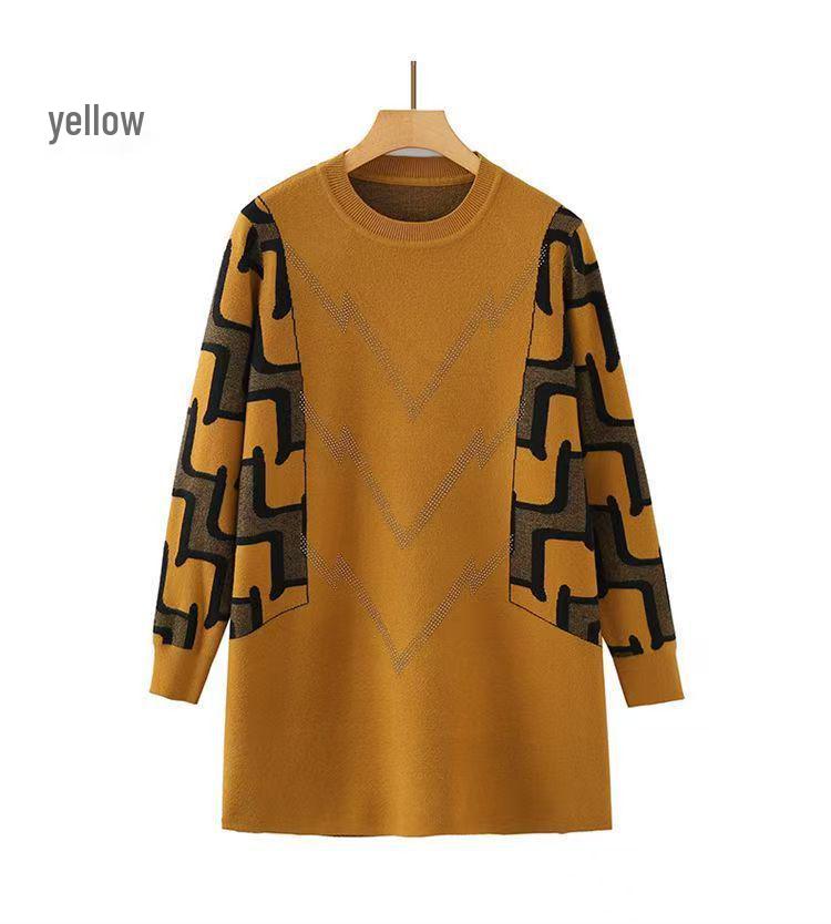 Plus Size Winter Pullover Sweater for Elderly Women - Loose Fit, Medium Length 8XL (200-220 jin) жёлтый