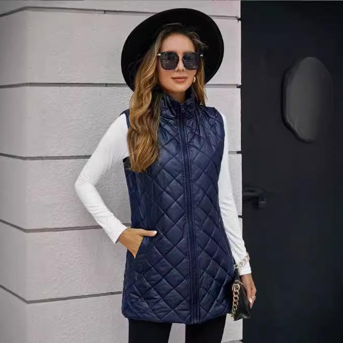 

Женский стеганый пуховый жилет с ромбами, легкая верхняя одежда без рукавов S тёмно-синий