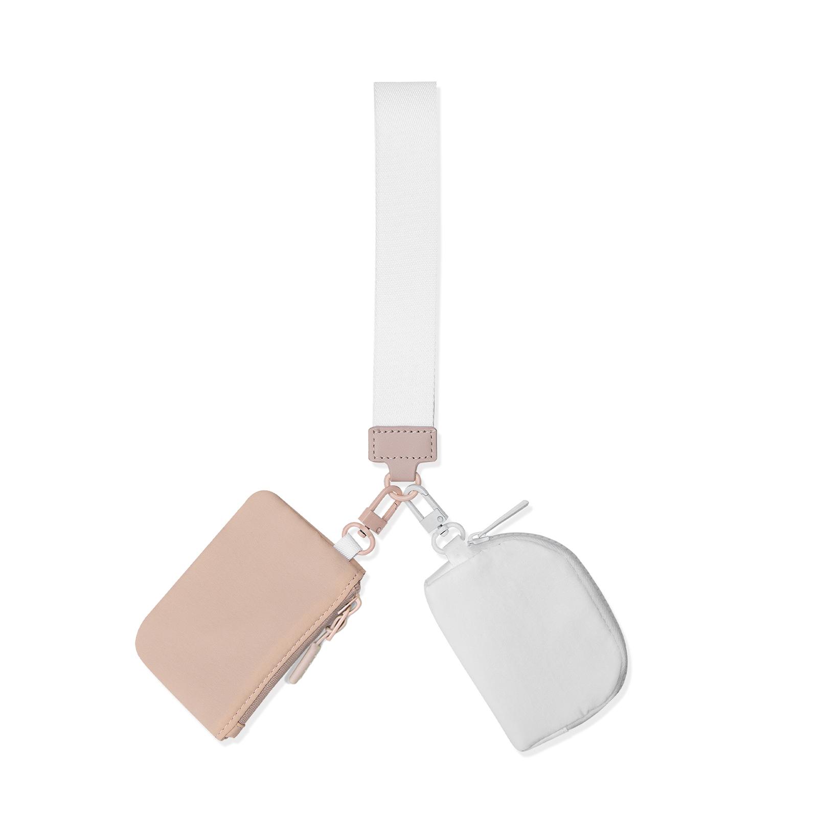 

Mini Dual Coin Pouch Solid Color Wristlet Keychain Wallet Change Pocket Handbag Lulu Coin Purse Women Portable Key Card Holder белый