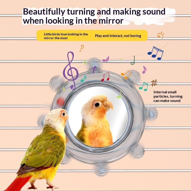 Parrot Play Perch Wear Resistant Colorful Spinning Ball with Bell Mirror Puzzle Toy for Cockatiel Cage Entertainment