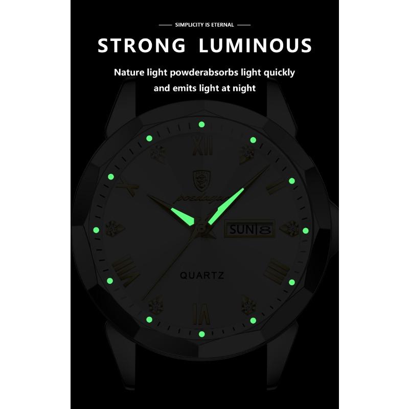 POEDAGAR Orologio da uomo di lusso originale impermeabile luminoso con data settimana acciaio inossidabile quarzo moda