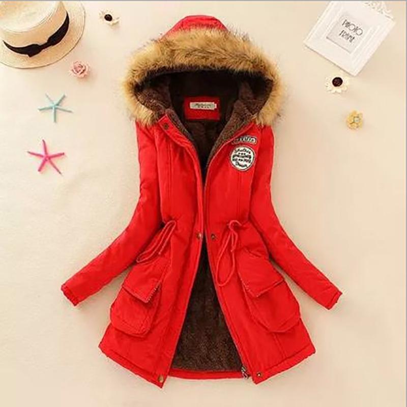 IELGY Winter Mid-length Cotton-padded Jacket Large Fur Collar Hooded Thickened Cotton-padded Jacket Jacket