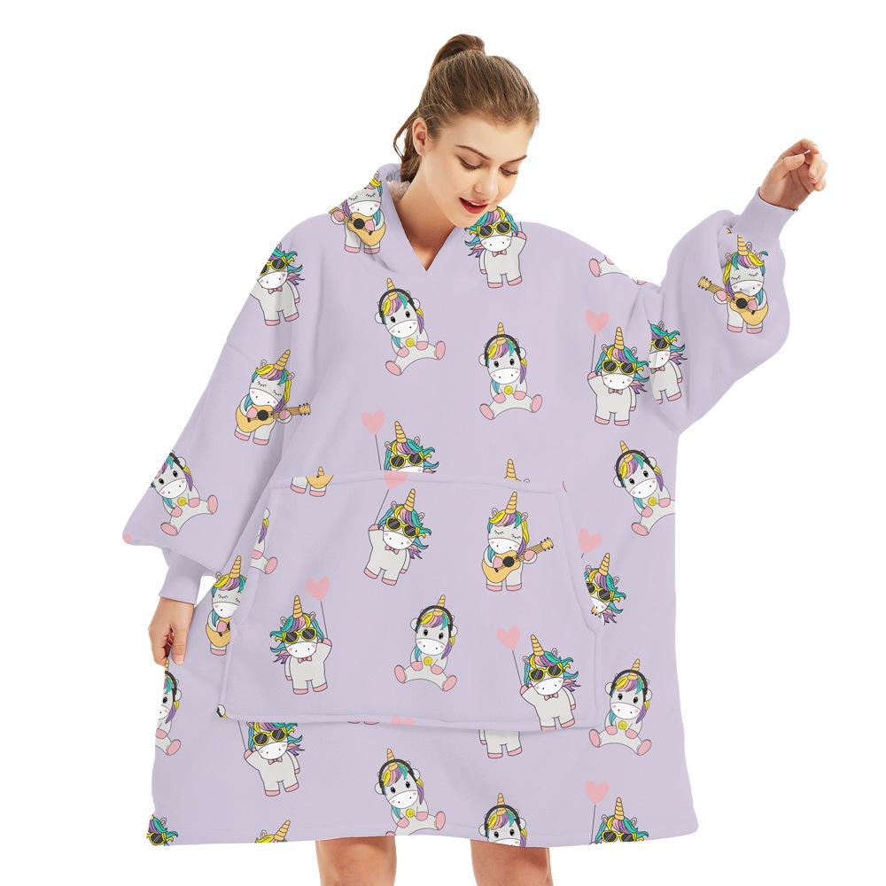Double Layer Flannel Blanket Hoodie with Lambswool Lining