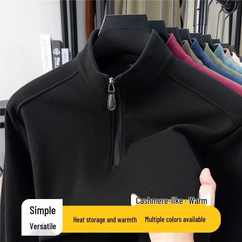 Men's Thermal Fleece Half-Zip Stand Collar Long Sleeve T-shirt Hoodie - Warm Autumn/Winter Layer