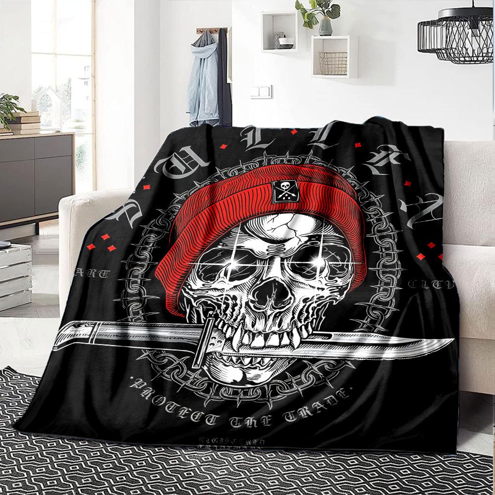 1pc Skull Art Throw Blanket Soft Flannel, Cozy All Season Polyester Perfect for Home, Office
