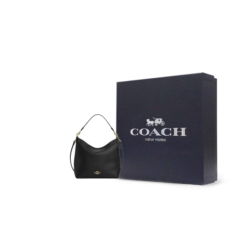 Coach Laurel 31 Logo Metallico Tracolla Staccabile Chiusura a Zip Borsa a Spalla in Pelle Grande Borsa a Spalla da Donna Nera CY684-IMBLK