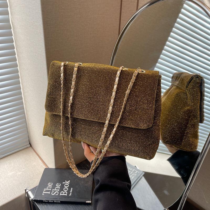 2024 New Commuter Fashion Retro Corduroy Large Capacity Simple Chain Shoulder Crossbody Bag For Women In Black