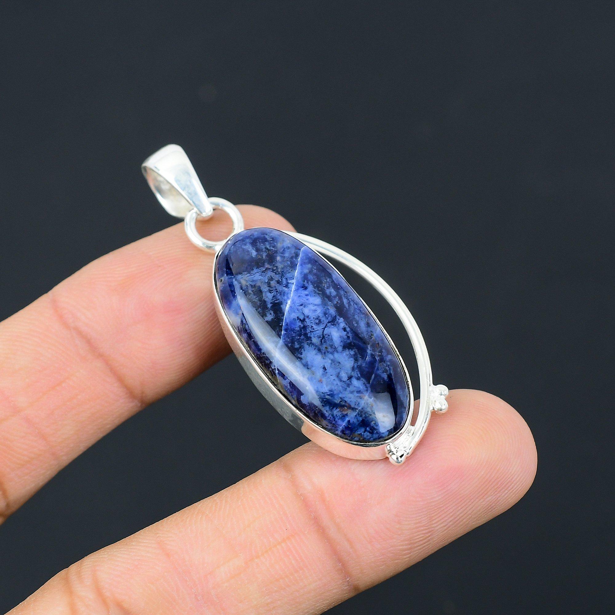 Womens day Sale Oval Sodalite Gemstone Engagement Wedding New Pendant 925 Silver