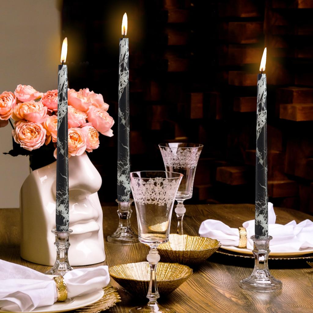 10 Inch Taper Candles Marble Print Candlesticks Handmade Set of 2PCS Unscented Tapered Candle for Hone Decoration Party