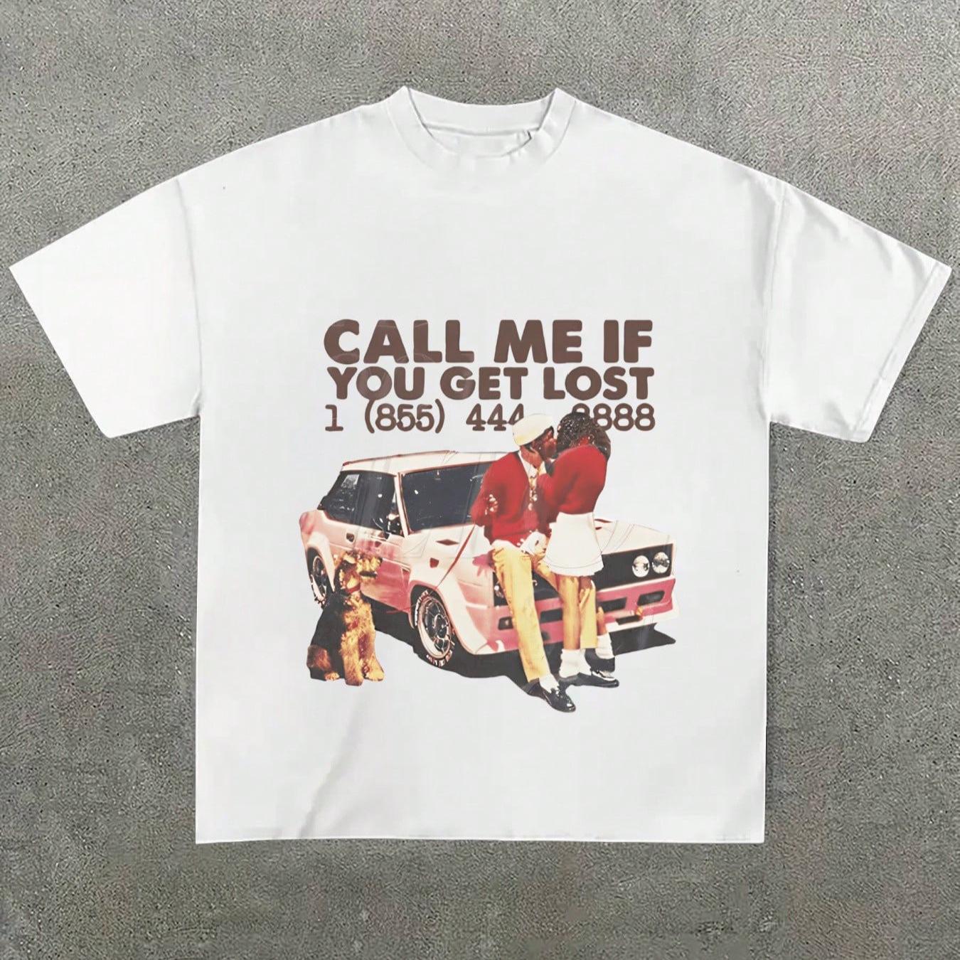 Women s Retro American  CALL ME  Print Oversized Short Sleeve T-shirt S белый