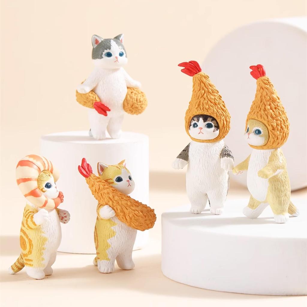 AAGWW Gachapon Toy Anime Figure Cat Toy Set, Model Decoration, Party Item, Cute Ornament (Product Contents: 5-Piece Cat COS Tempura Set)