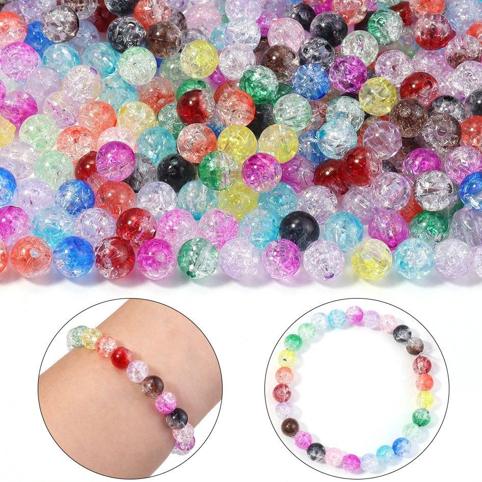 50pcs/Lot 8 10mm Colorful Cracked Beads Acrylic Beads Colorful Round Loose Spacer Bead For Jewelry Making DIY Bracelet Necklace