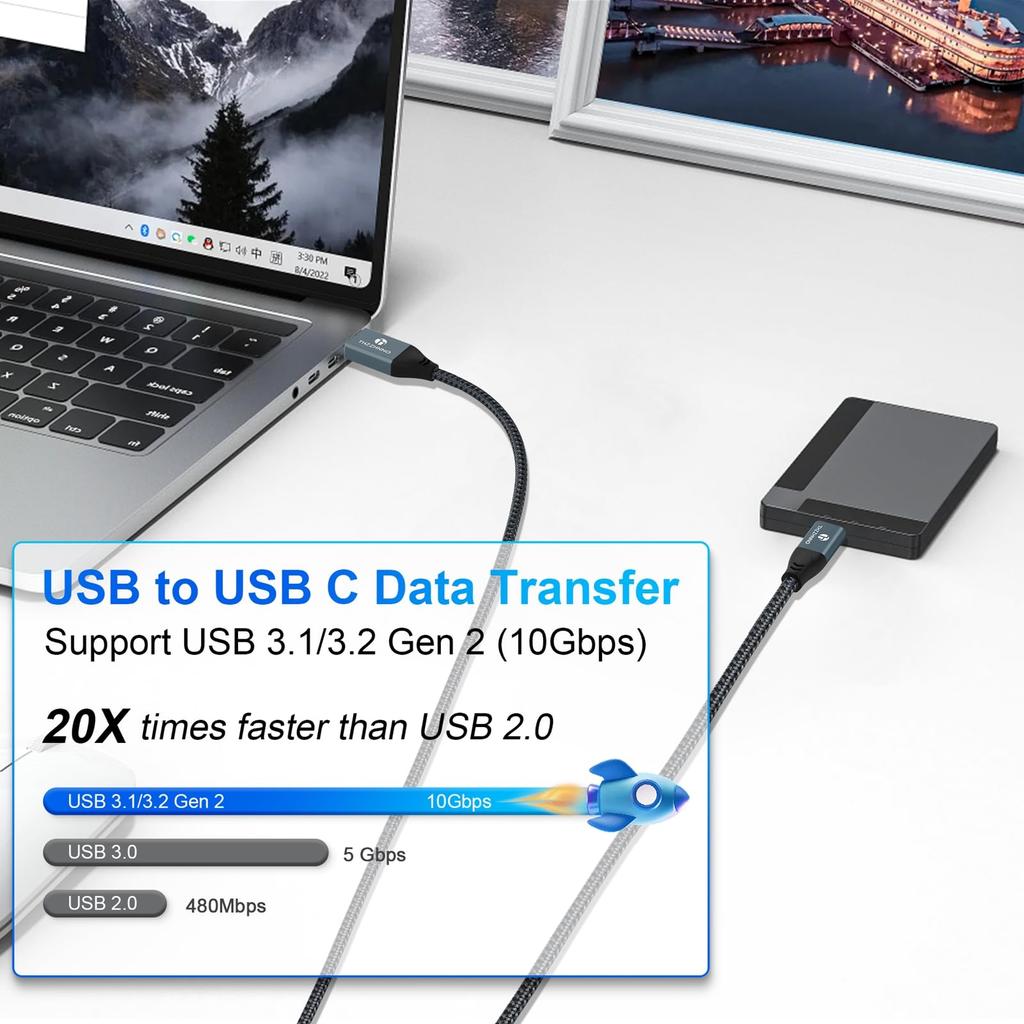 Thzzhnno USB C to USB Gen2 Data Transfer USB Type C Cord for iPhone Pro USB-A Cable, 10Gbps, 8M, 3.1/USB 3.2 Cable, 15/MacBook Pro/iPad