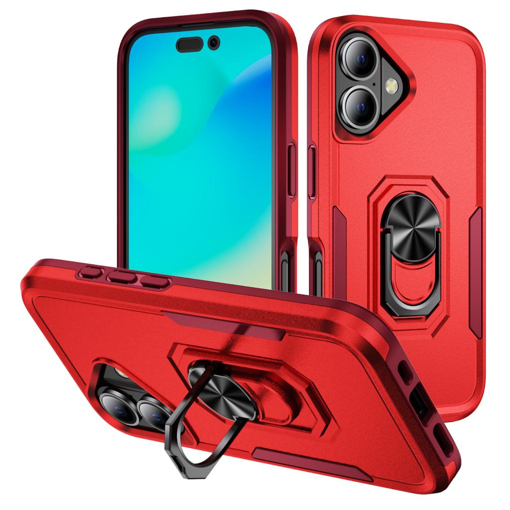 For iPhone 16 Plus Case Military Grade Ring Kickstand PC+TPU Phone Cover
