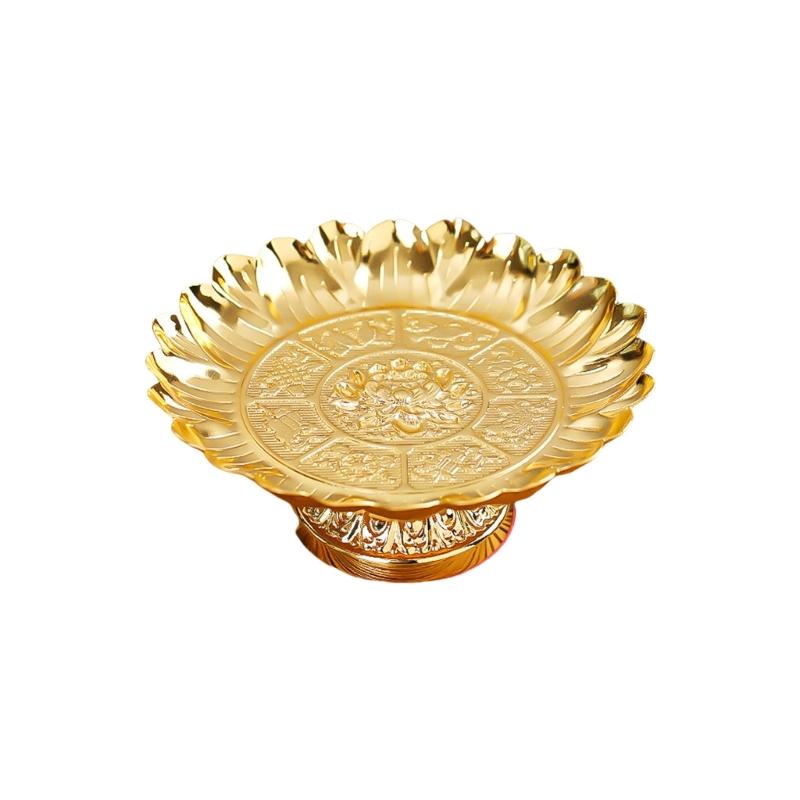 

Gold Footed Ceremonial Plate with Lotuses Offering Tray for Temples Home Altars Decorative Serving Tray 6 inches