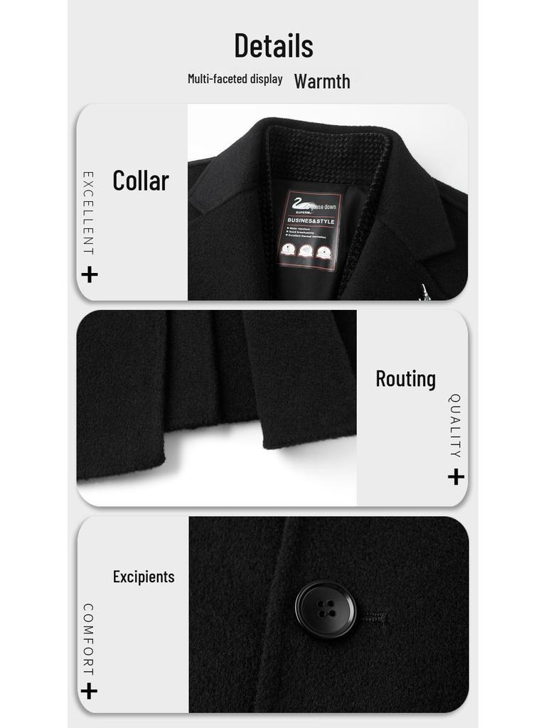 Men's Premium Double-Faced Wool Coat - Mid-Length, Autum/Winter Business Casual 100% Wool Overcoat