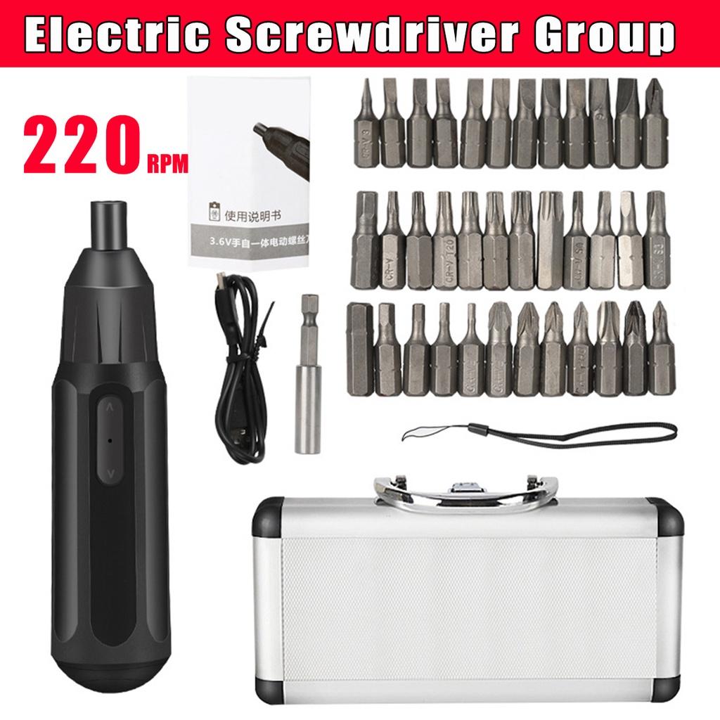 Mini Electric Screwdriver Set USB Rechargeable Cordless Electric Screwdriver Handle Drill with 36+1 Bit Set  DC 3.6V