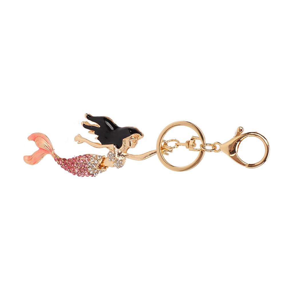 Keychain Pink Cute Cartoon Diamond Mermaid Car Keychain Ladies Bag Decoration Metal Pendant