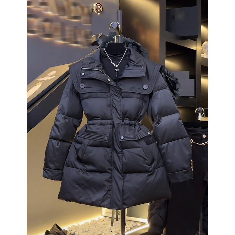 2024 European Celebrity Style Black Quilted Waist Jacket for Women - High-End, Stylish Winter Cotton Outerwear
