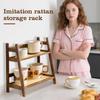 2-lagers trämugghållare Mångsidig Bänkskiva Skåp Organizer Hem Kök Förvaringsställ Restaurang Café Bar Bänk Hylla