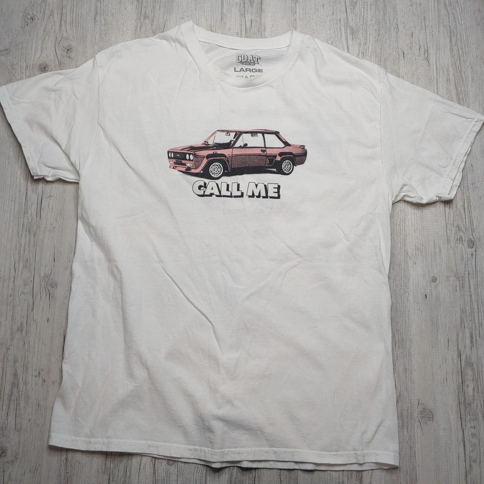 

Goat Crew Call Me Retro Car Cassette Print Graphic T-Shirt Men s White Size L S