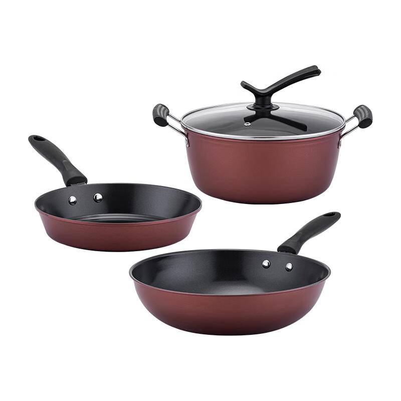 

ZISIZ Chinese Red Non-Stick Cast Iron 3-Piece Cookware Set