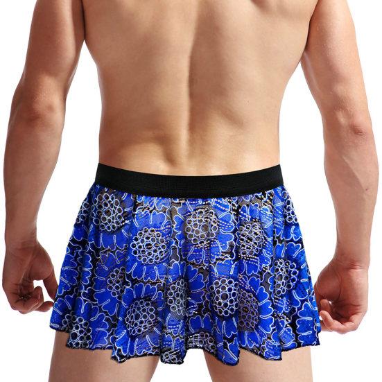 Unisex Mini Skirt Elastic Waist Vintage Printed Pleated Short Soft Breathable Clubwear Panties Underwear Underpants Male Inmitate Clothes
