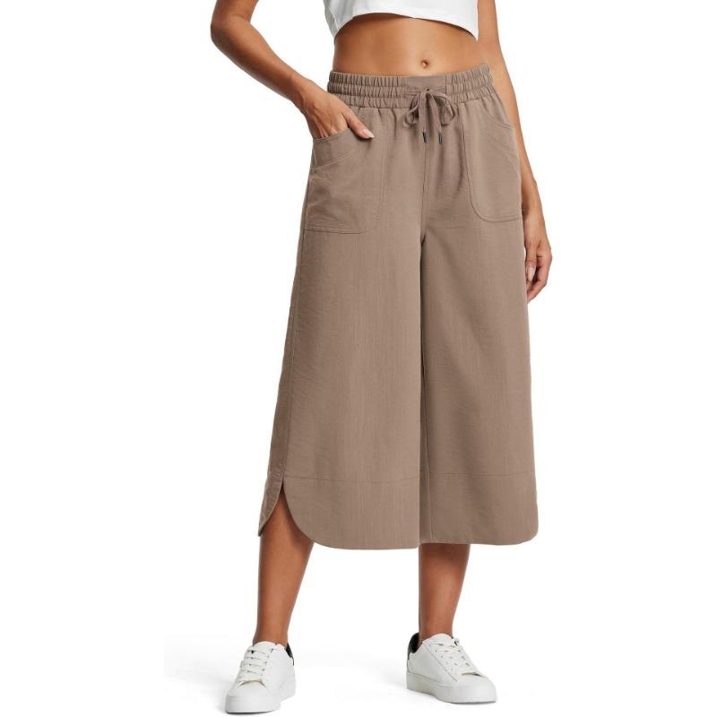 Damen Frühling Sommer Elastische Taille Weites Bein Lockere Freizeit Caprihose