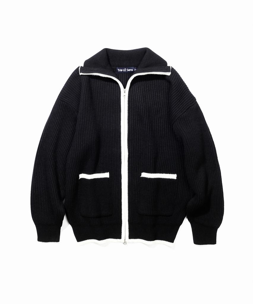 Trip Le Sens Two-Way Combination Wool Zip-Up Knit_Blue