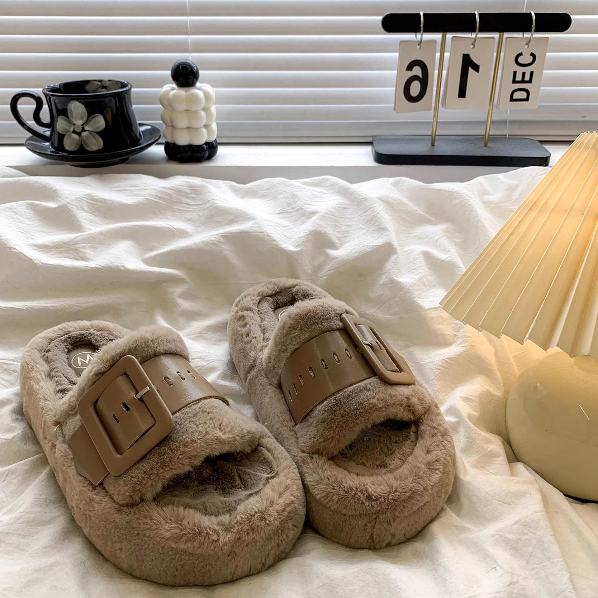 

Маффин толстоподошвенные корейская версия пушистые тапочки для женской осени и зимы новые универсальные верхняя одежда повседневные плюшевые офисные хлопковые тапочки 40