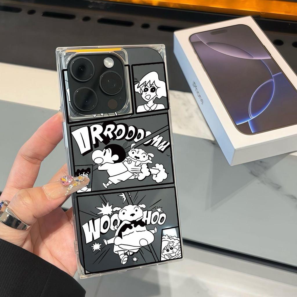 Clear Square Back Tube Case Protection For iPhone 14 Pro Max 13 11 12 16 ProMax 15 Plus Anti-Oxygen,Cartoon Crayon Shin Pattern Casing