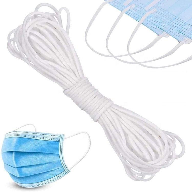White 5mm Flat Earloop Macrame Cord Polyester Braided Nylon Spandex Round Elastic for FaceMask String and Shoe Use