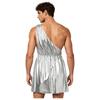 Herren Antikes Griechisch-Römisches Metallisch Glänzendes Toga Kostüm Ein Schulter Elastische Taille Tunika Kleid