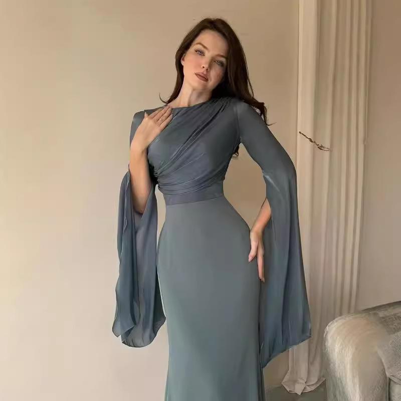 

Autumn Luxury Evening Dress: Round Neck, Batwing Sleeve, Slimming Body-shaping, Sexy Women s Attire Large