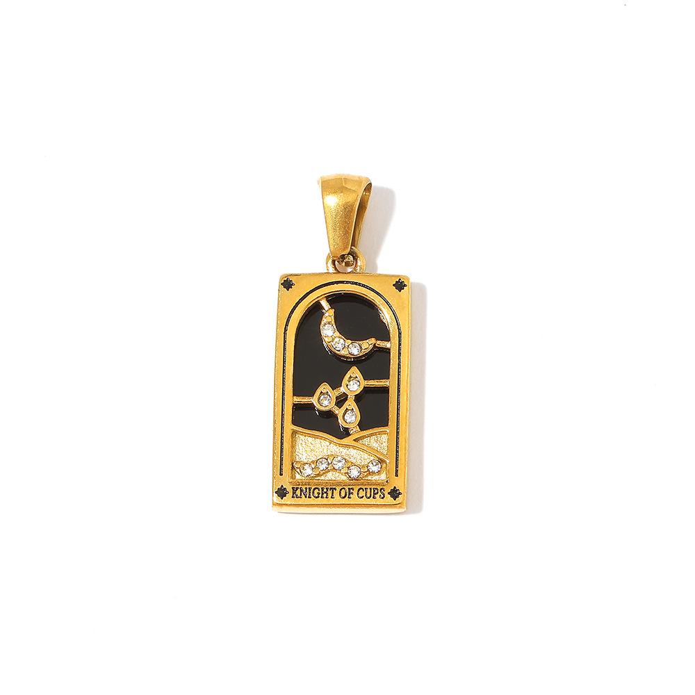 18k Gold Electroplated Stainless Steel Tarot Card Pendant - European & American Style, High-End Waterproof Design for Women