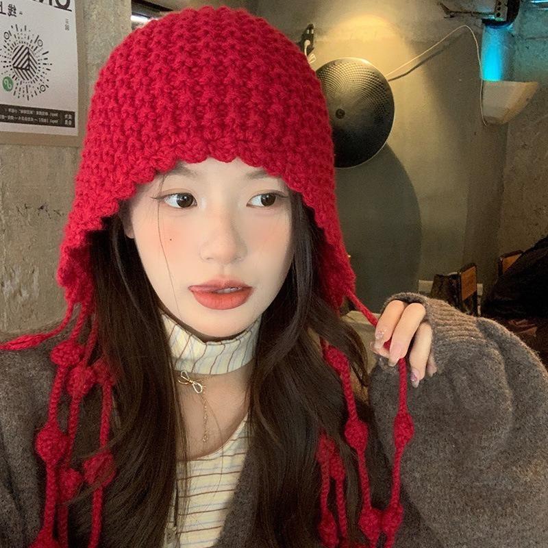 Western Sichuan Atmosphere Wearing Travel Hat High-end Sense Film Wool Hat Women's Red Xinjiang Grassland Knitted Cold Hat