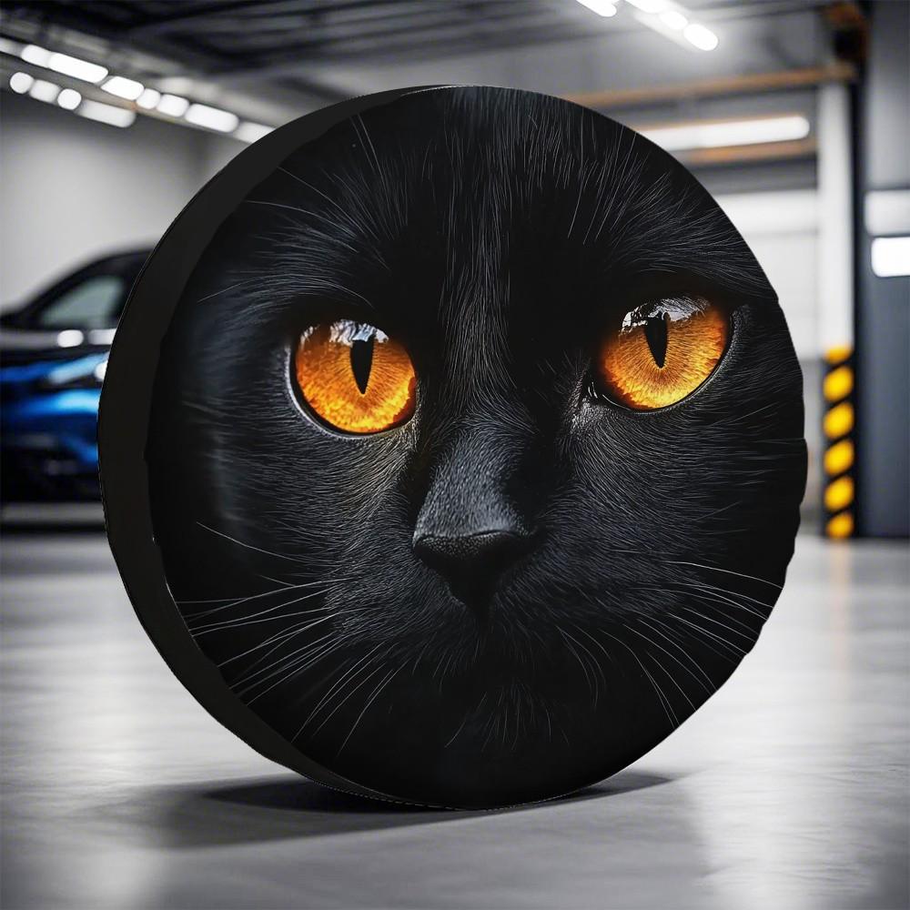 Black Cat Eye Spare Tire Cover Durable Polyester Protective SUV Truck Accessory