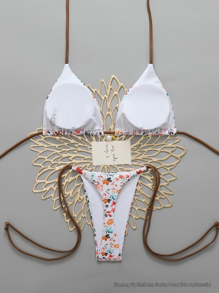 2026 Sexy Rückenfreier String mit Schlitz und Print Bikini Badeanzug