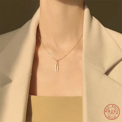 Halskette aus S925 Sterlingsilber, 14 Karat vergoldet, schlichtes Temperament, glänzender Zirkonia-Anhänger, Halskette für Damen, Party-Accessoires