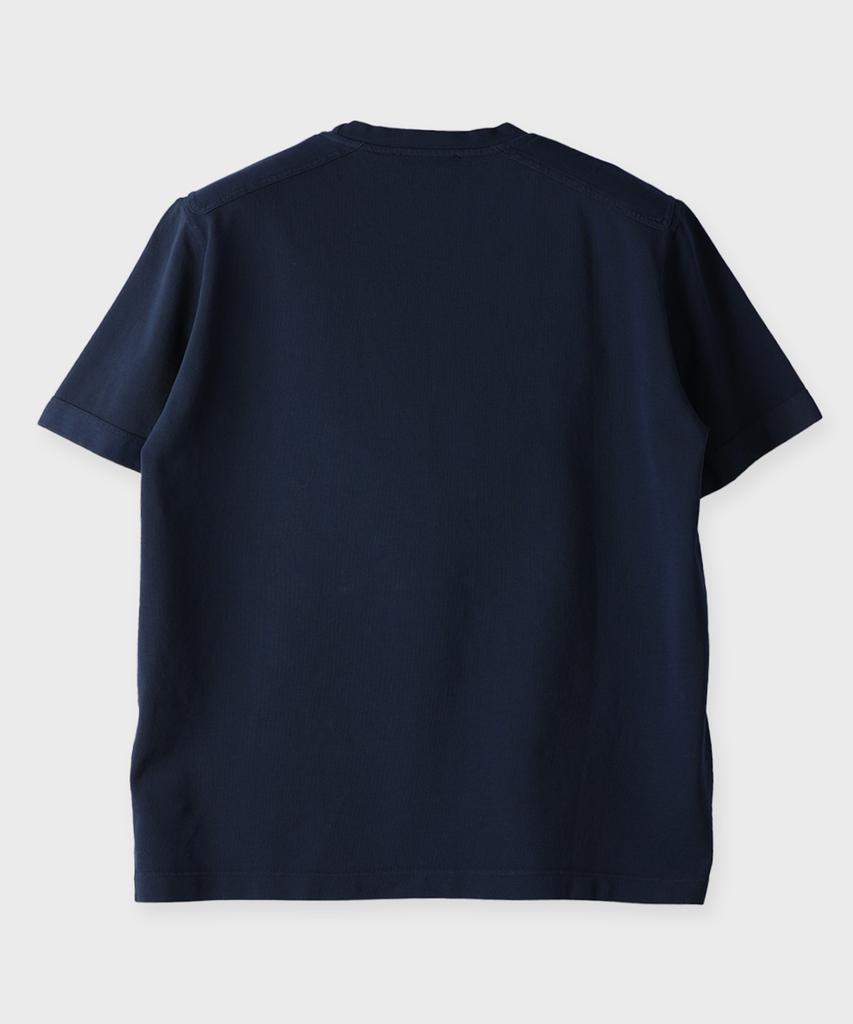 PANICALE Shoulder Patch Round Cotton T-Shirt [Navy]