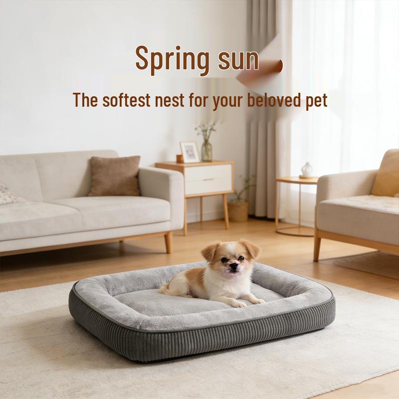 

All-Season Dog & Cat House: Cozy, winter-warm bed for small to medium pets, featuring sofa cushion. Not removable for washing. Gray