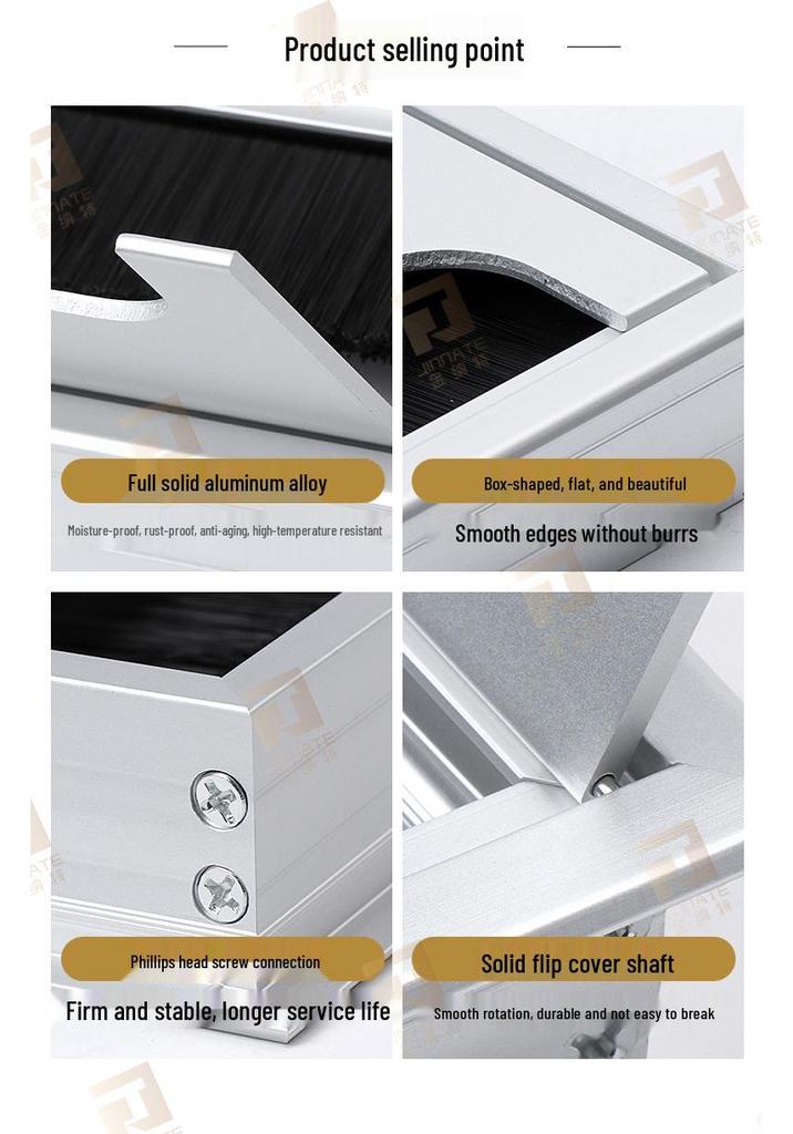 Aluminum Alloy Desk Cable Management Box with Brush Grommet
