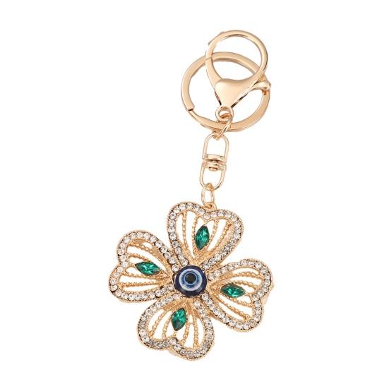 

Keychain Pendant Rhinestones Inlaid Four-Leaf Clover Design Key Chain with Anti-Oxidation Lobster Clasp Decorative Backpacks Accessory зелений
